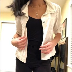 Cream cropped collared-jacket